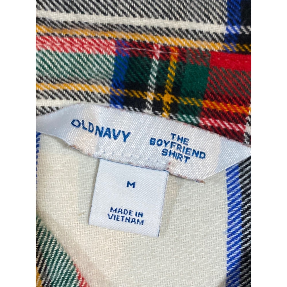 Old Navy The Boyfriend Shirt White Tartan Plaid Flannel Button Down 751722-02 M - Picture 4 of 6
